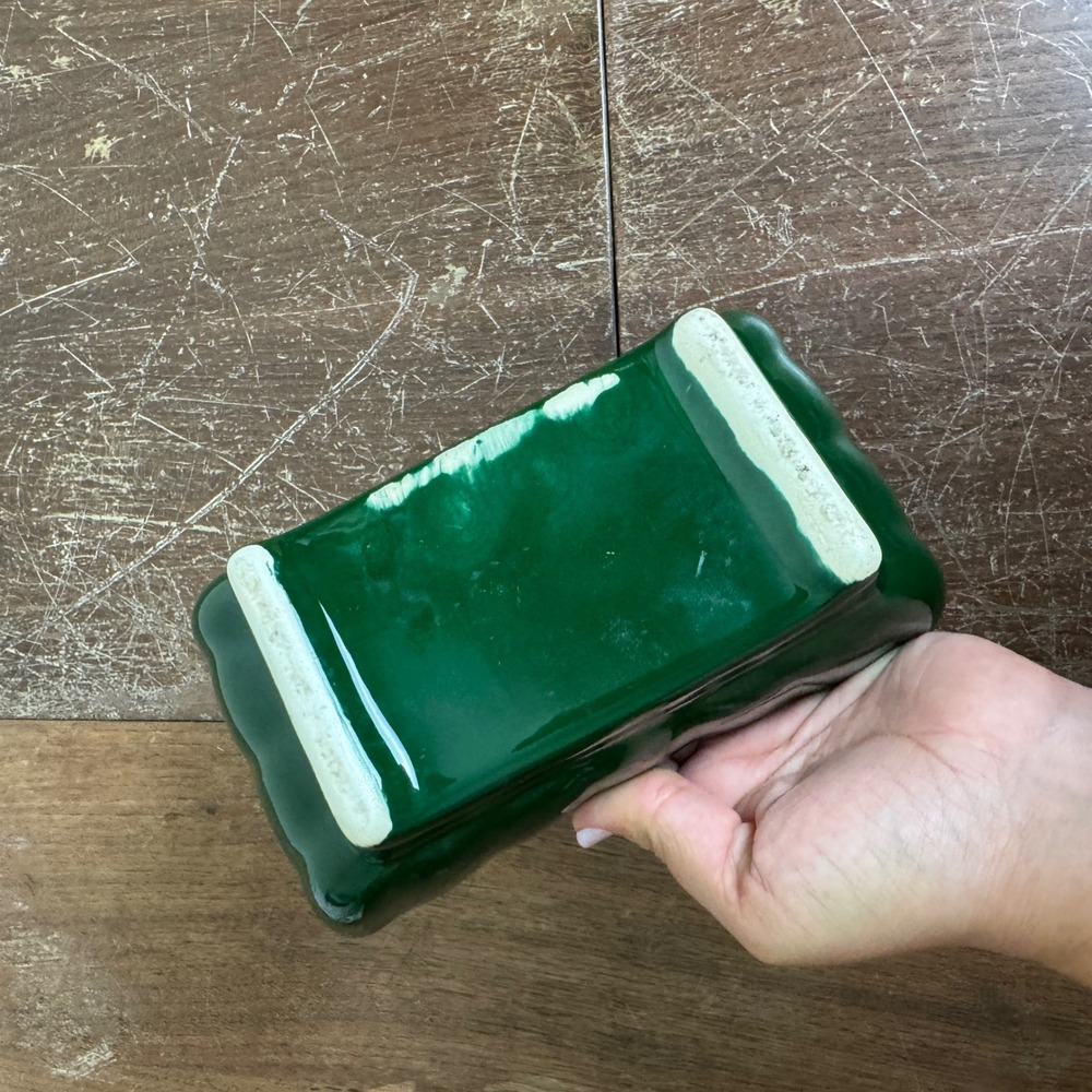 Vintage Dark Hunter Green Ceramic Footed Rectangular Planter Succulent Pot - Picture 5 of 9